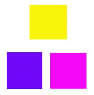 Split complement color scheme: yellow, violet blue and violet red